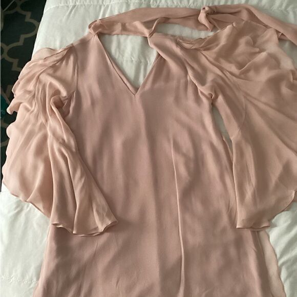 NWOT BCBG S pink silk chiffon dress w flutter sleeves - Picture 14 of 16